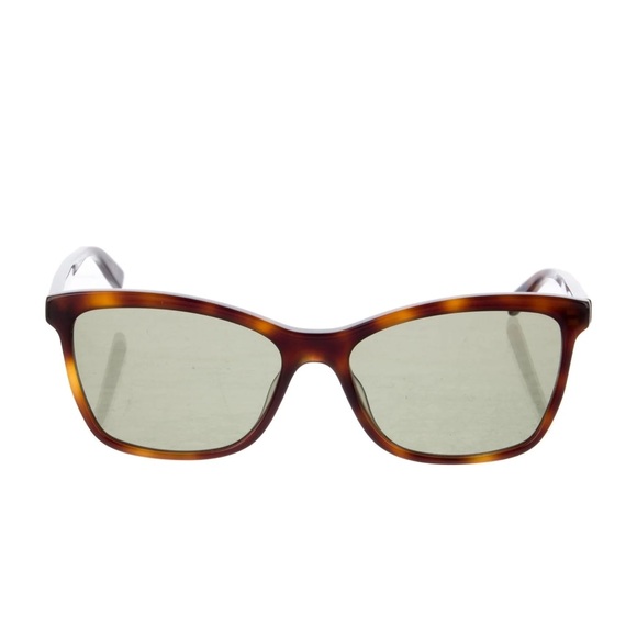 Saint Laurent YSL Logo Tortoise Shell Havana Green Cat Eye Square Sunglasses